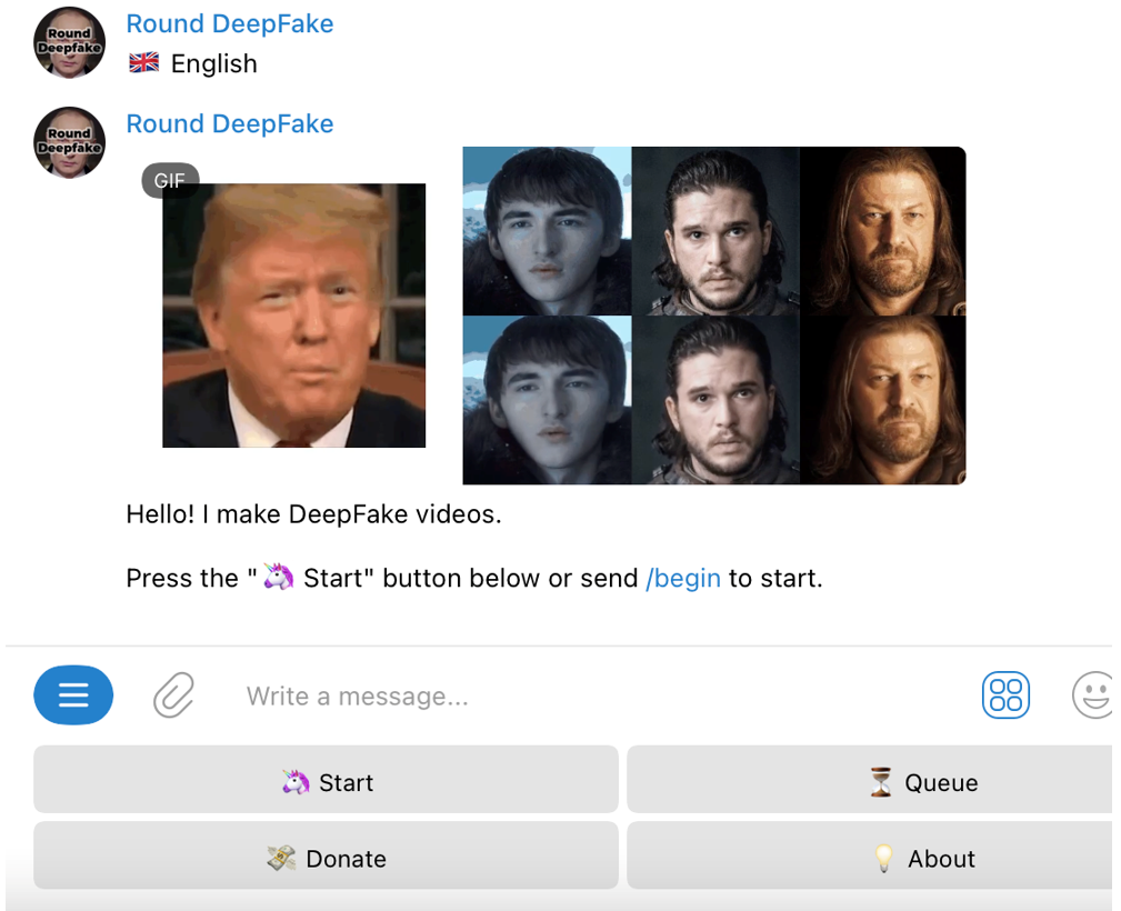 Figure 8. Telegram bots that create deepfake videos