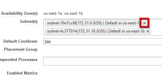 delete the existing availability zone subnets by using the X button next to each subnet entry