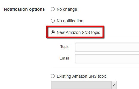 Select New Amazon SNS topic