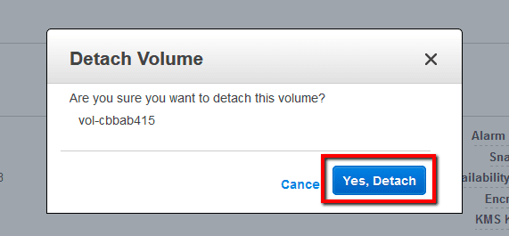 In the Detach Volume dialog box click Yes, Detach