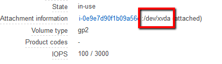 EBS volume contains the /dev/xvda