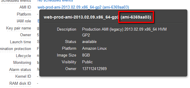 Inside the description box, identify the AMI ID available next to the AMI name