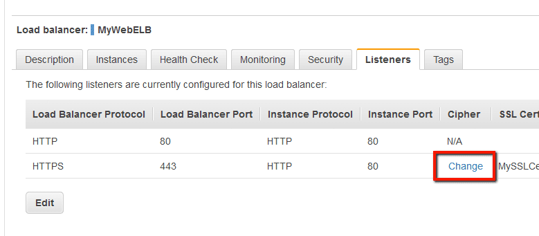 Select listener from the Elastic Load Balancer