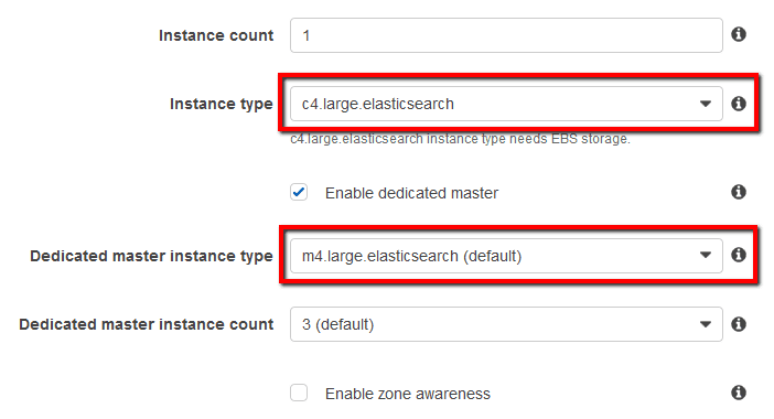 Instance type and Dedicated master instance type