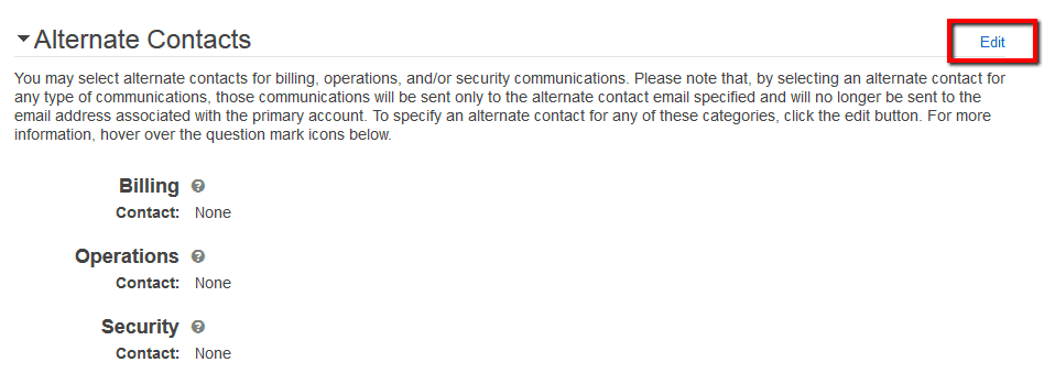 Scroll down to Alternate Contacts section and click the Edit link