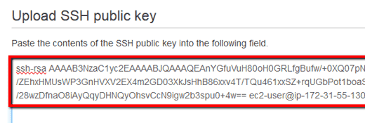 click Upload SSH public key button to initiate the upload process for the new SSH public key