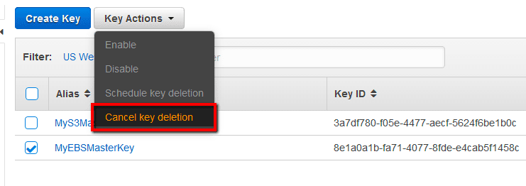 Cancel key deletion