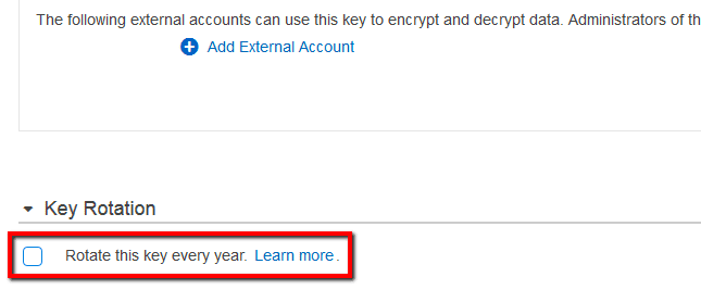 Rotate this key every year switch status under Key Rotation section