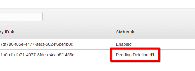 The selected key status should change into Pending Deletion