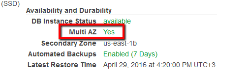 Once the feature is enabled, the Multi AZ status should change to Yes