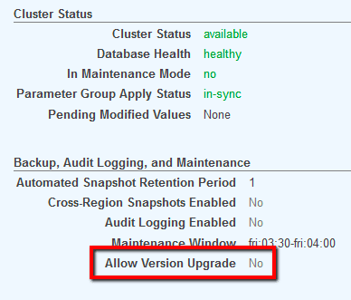 verify the Allow Version Upgrade status