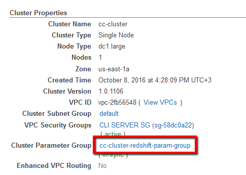 click on the Cluster Parameter Group value link