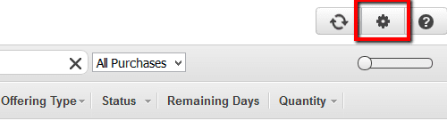 Open the dashboard Show/Hide Columns dialog box by clicking the configuration icon from the right menu