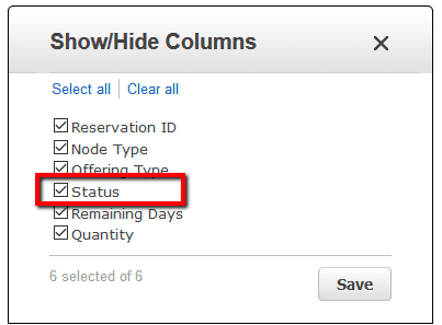 Show/Hide Columns Status