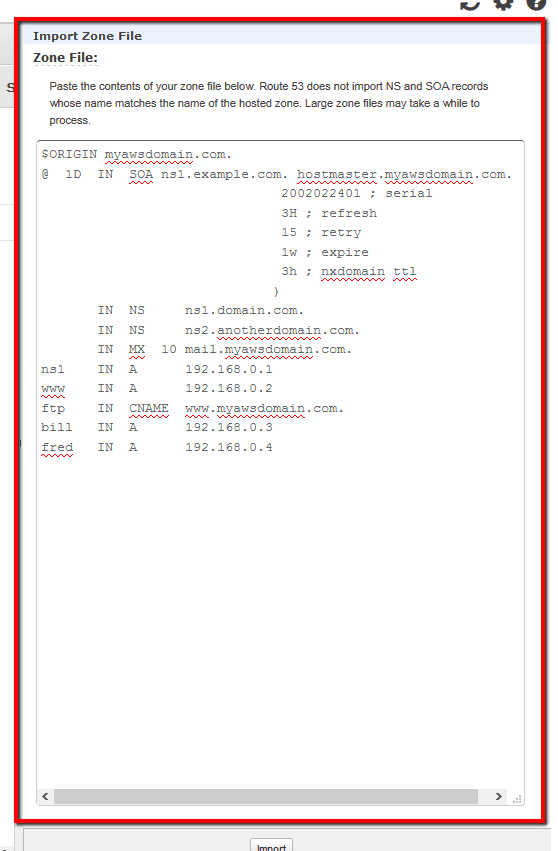 In the Zone File text box, paste the contents of the zone file exported from your current DNS provider