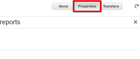 Properties tab from the S3 dashboard top right menu