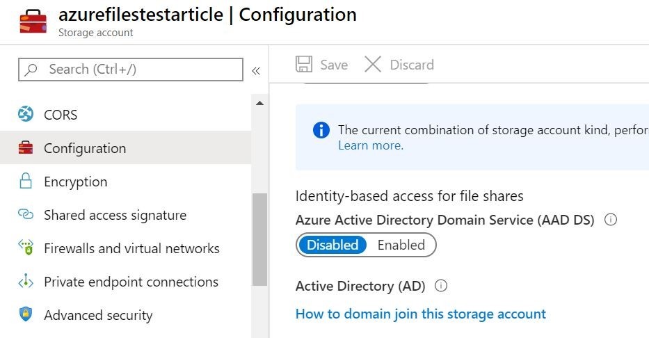 Azure Files Shares configuration