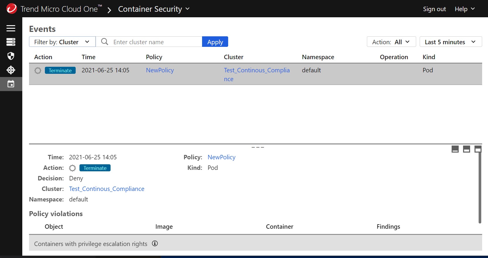 Container Security console