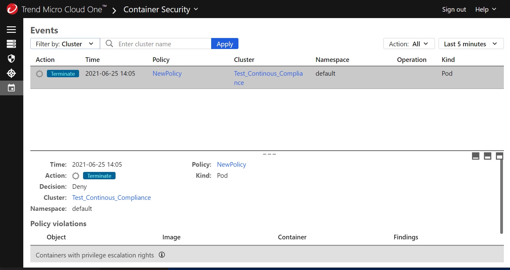 Container Security console