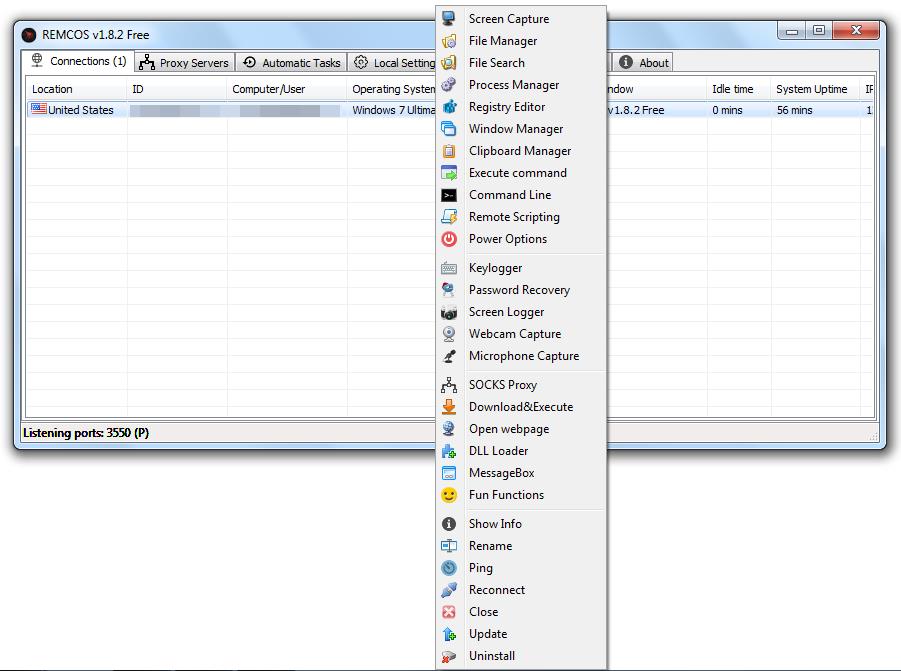 Figure 7 the REMCOS RAT Control Panel