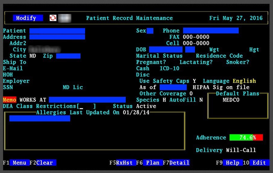 Figure 2. Exposed graphical user interface (GUI) for patient record maintenance containing various PII