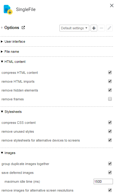 Figure 1. Tool options for the Chrome version of SingleFile
