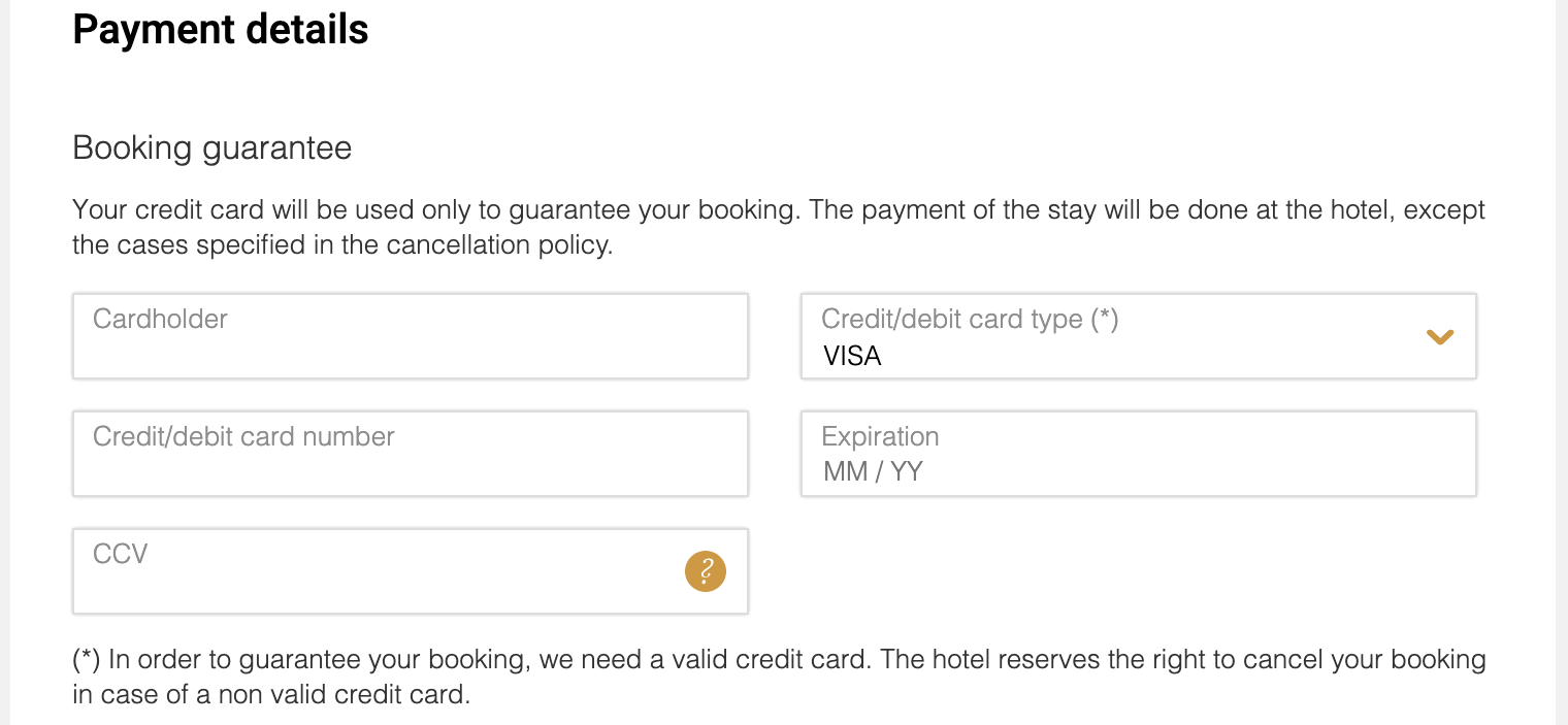 Figure 5. The original credit card form (above) from the hotel website and the injected form (below) from the skimmer
