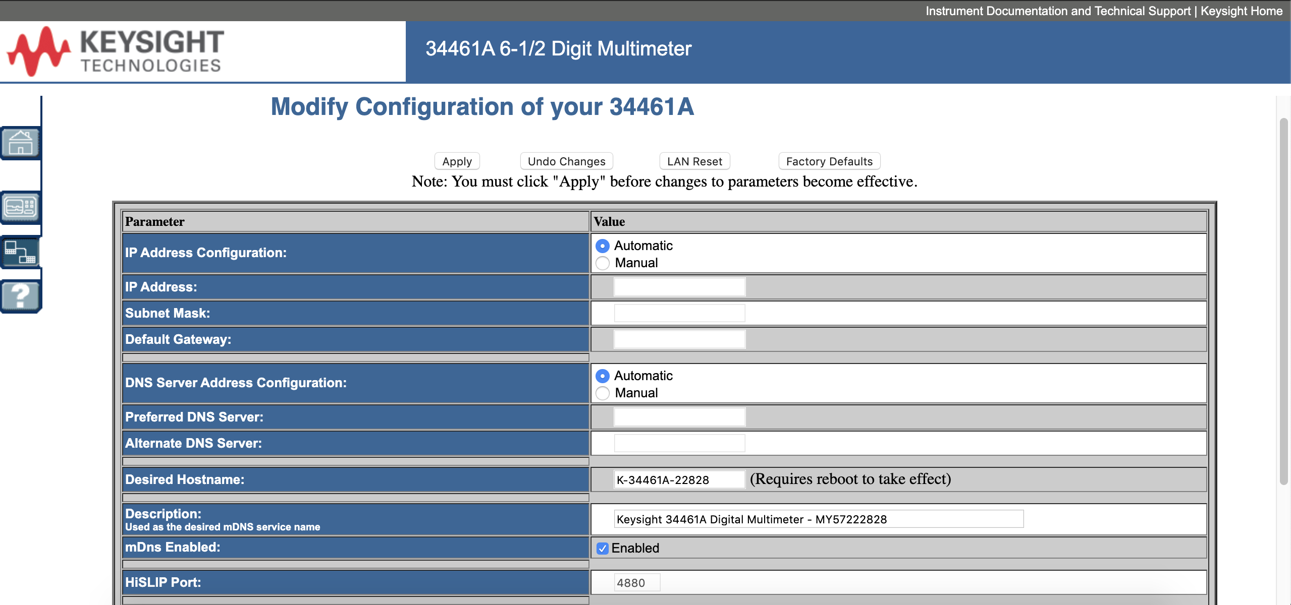 Figure 2. Web interface of Keysight 34461A Digital Multimeter