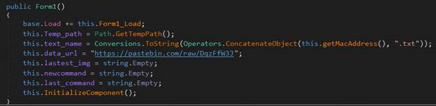 A screen capture of the malware’s code showing the Pastebin URL