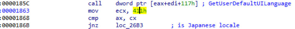 Figure 5. Screengrab of Cinobi’s check to determine the device’s language settings using “GetUserDefaultUILanguages”