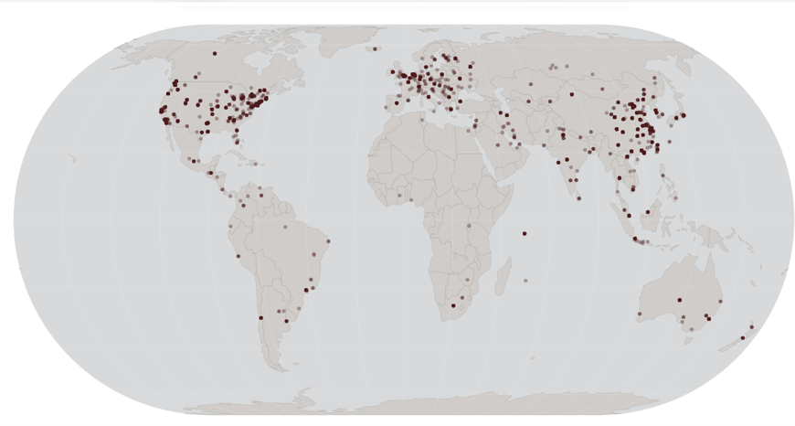 Figure 2. Geographical distribution of deployed unsecured Redis instances