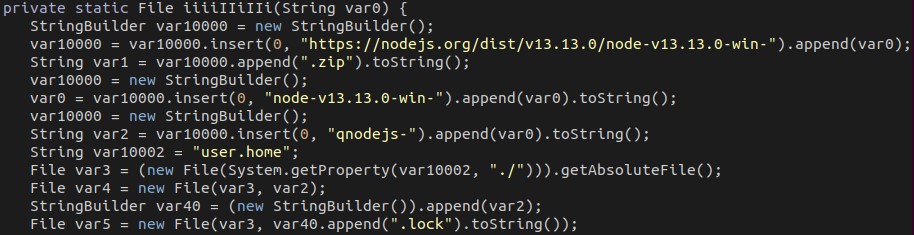 ode snippet for downloading Node.js to the user directory