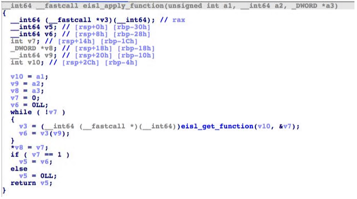 Code snippet showing the function eisl_apply_function()