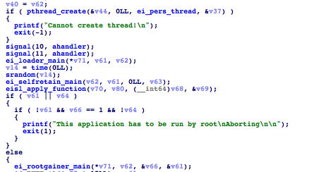 Code snippet of ThiefQuest showing infector variants containing the ei_loader_main() function responsible for infecting files