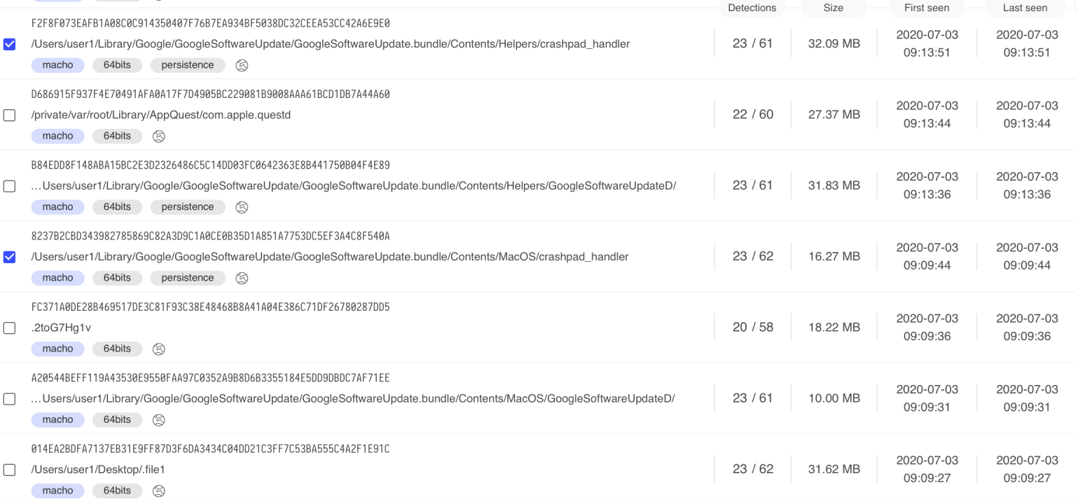 Screenshot of other VirusTotal submissions on a newer version of the malware