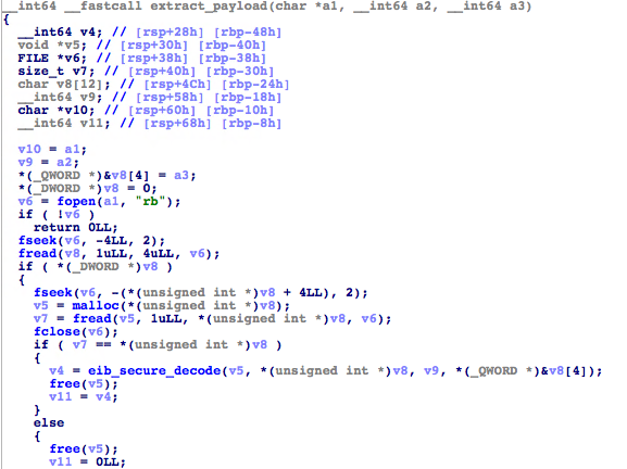 Code snippet of payload reading and attachment