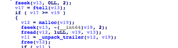 Code snippets showing the calling of unpack_trailer