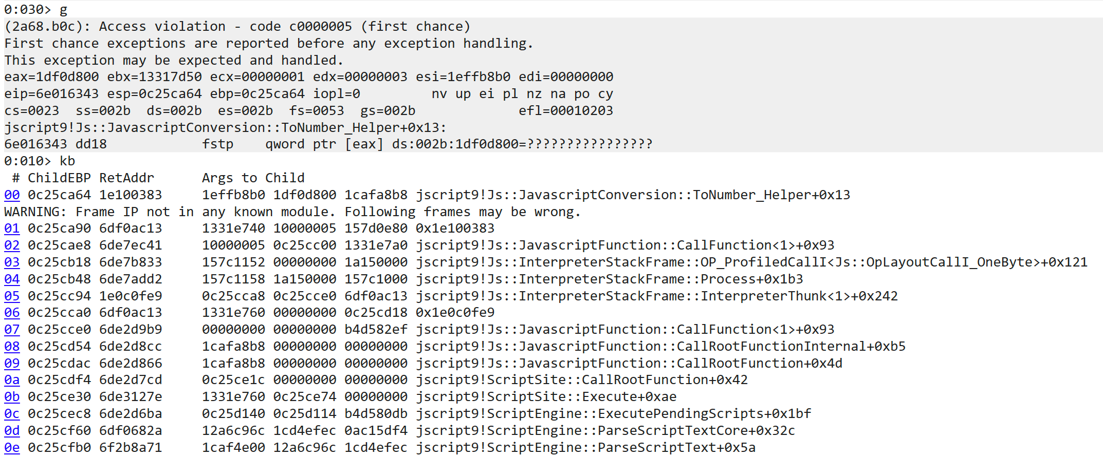 Crash snapshot by Float64Array