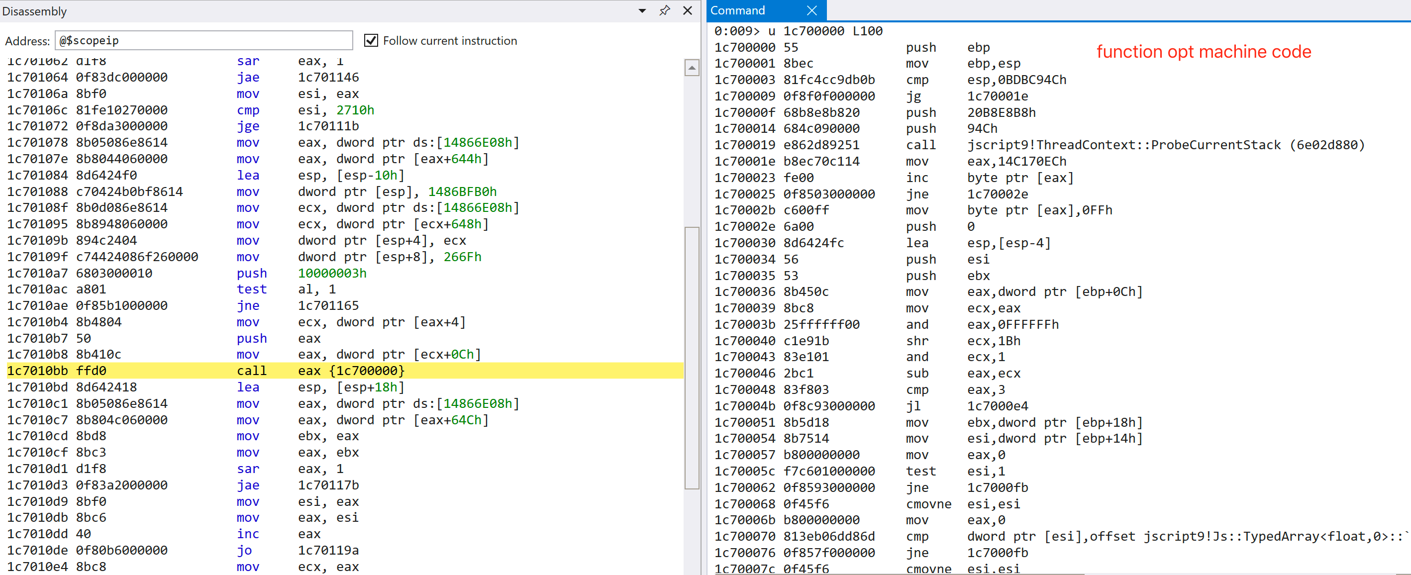 Opt function machine code