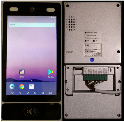 The front and back of the Telpo access control device