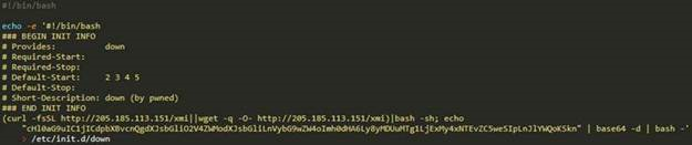  A code snippet of the decoded form of the script, which is placed in the /etc/init.d directory